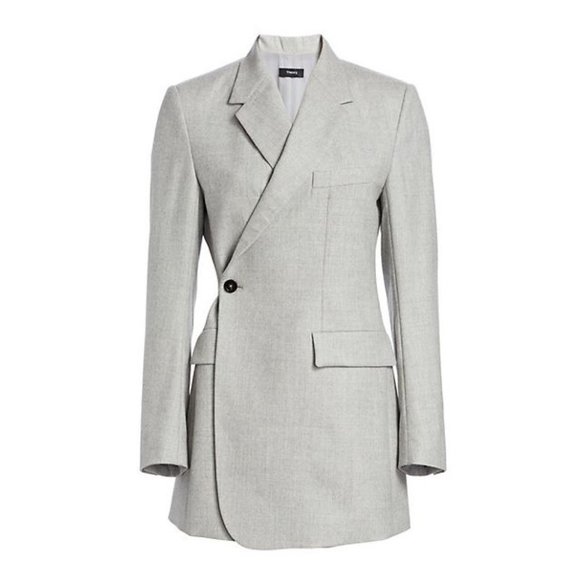 Theory Overlap Virgin Wool Blazer Pale Grey Oversized